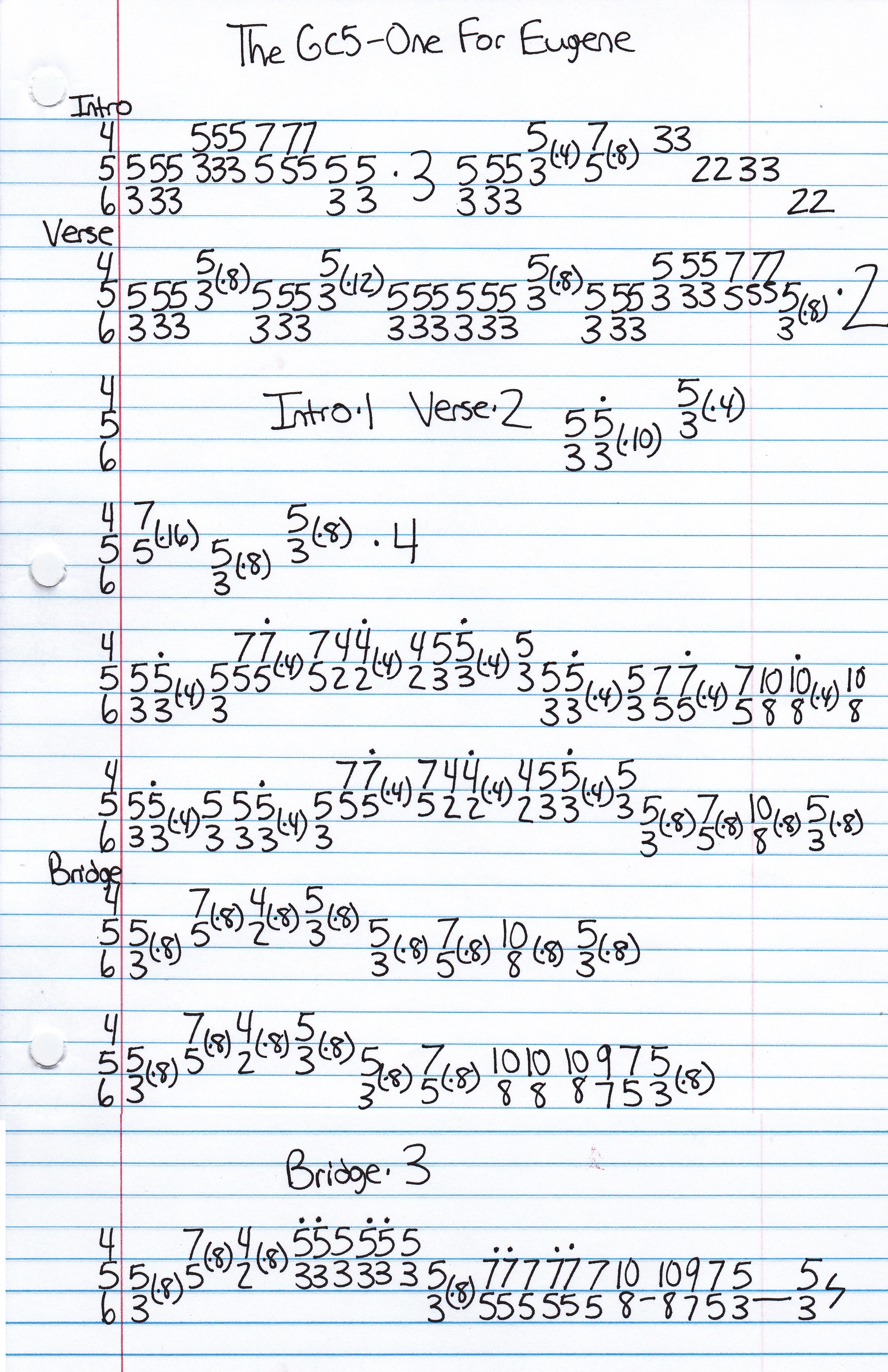 High quality guitar tab for One For Eugene by The Gc5 off of the album Kisses From Hanoi. ***Complete and accurate guitar tab!***